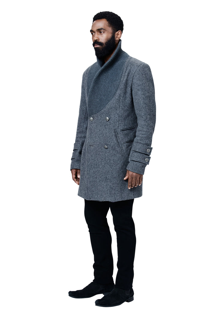 Temple Double Breasted Shawl Collar Coat