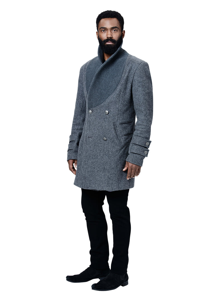 Temple Double Breasted Shawl Collar Coat